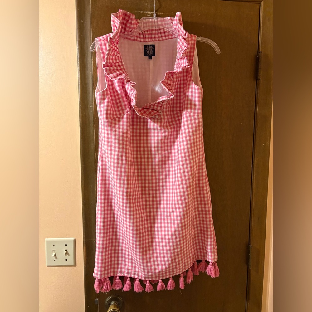 Elizabeth Wilson Pink & White Gingham Tassel Sheath Dress